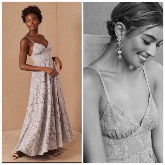 NWT ANTHROPOLOGIE FAME & PARTNERS CHARLOTTE V-NECK LACE DRESS IN FOG - Picture 13 of 13